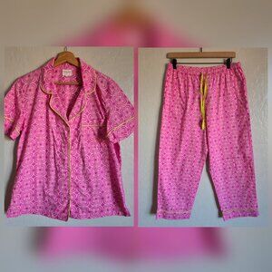 Bedhead x Trina Turk Organic Cotton Pajama Top Pants Set Pink Size M PJs Cropped